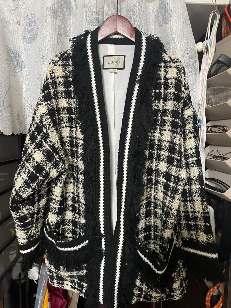 GUCCI レディース　コート　カーディガン チェック 注目の新作【GUCCI】GGジャカード ブークレステッチカーディガン